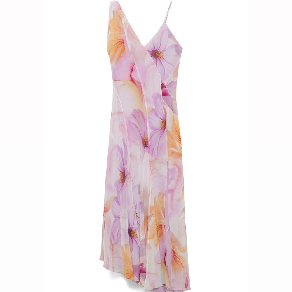 NWT MANGO Floral Print Asymmetric Chiffon Maxi Dress
